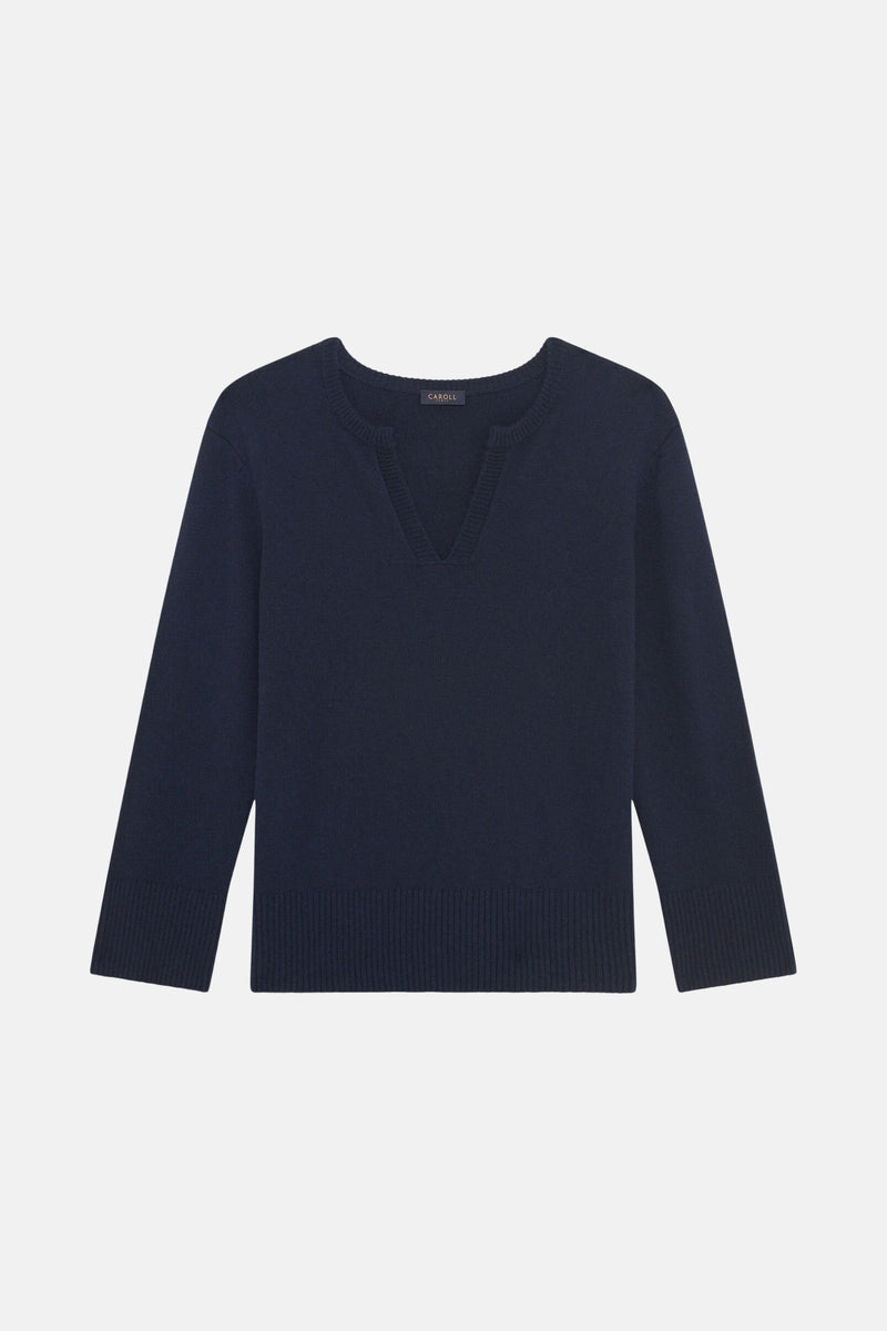 Pull met V-hals - blauw