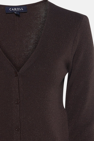 Bruine cardigan met pailletten van CAROLL, met V-hals en knoopsluiting.
