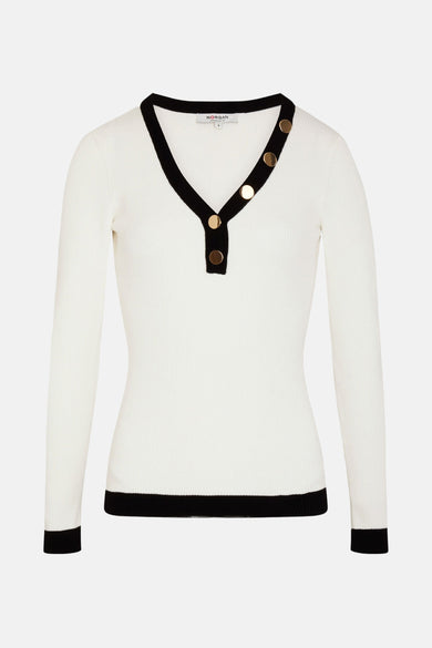 Pull met V-hals - wit