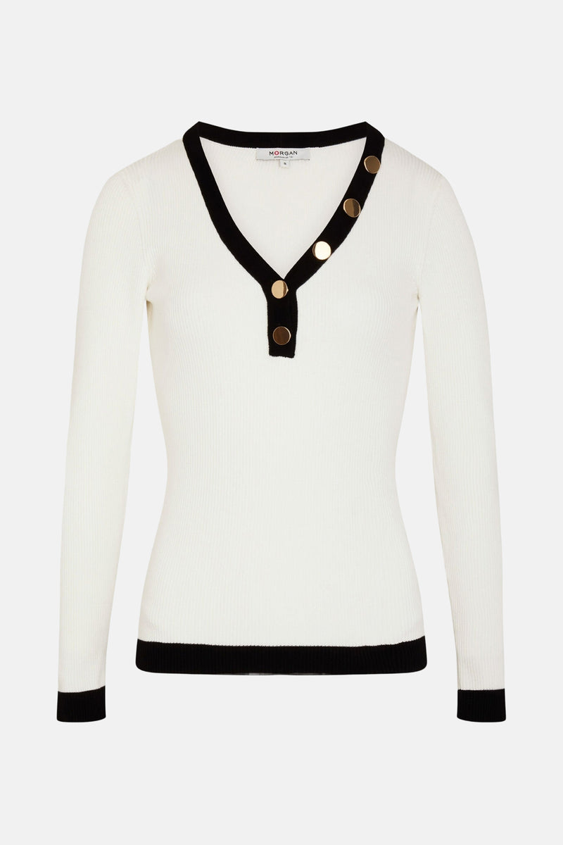 Pull met V-hals - wit