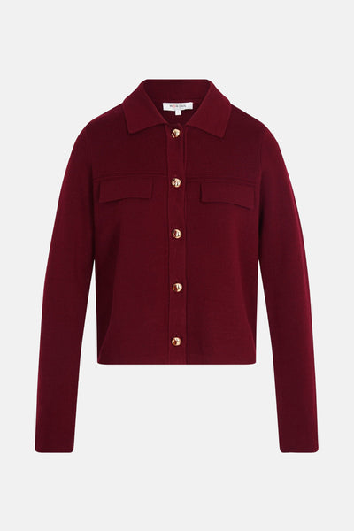 Cardigan rouge en maille by Morgan de Toi avec col, poches plaquées et boutons dorés.