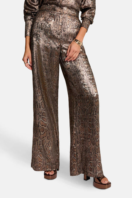 Multikleurige broek met slangenprint van Morgan de Toi met wijde pijpen.