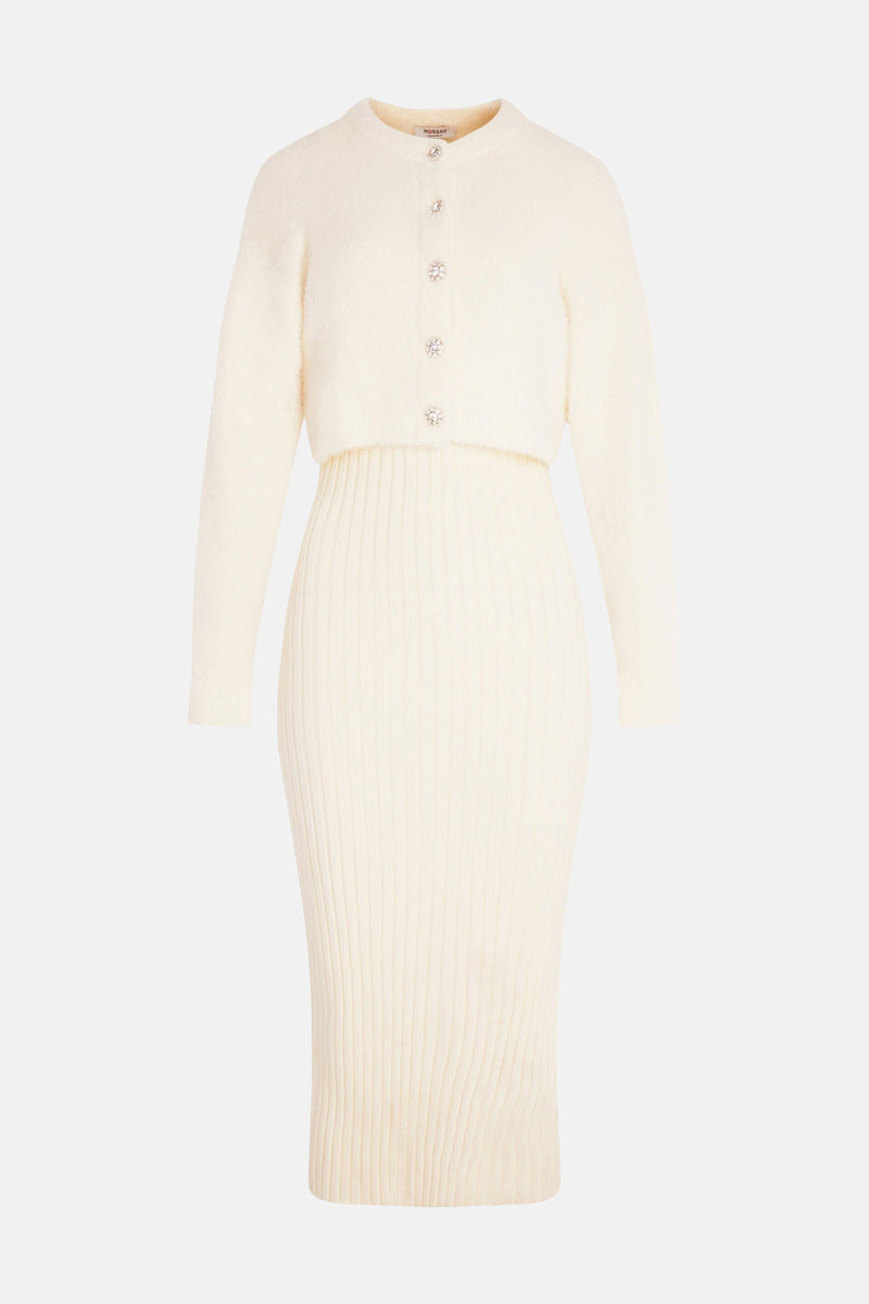 Kleedje met lange mouwen - ecru