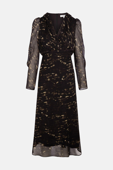 Robe midi multicolore à manches longues de Morgan de Toi, avec un imprimé abstrait et une coupe ajustée.