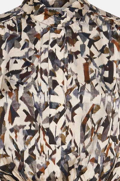 Multikleuren jurk met lange mouwen van CAROLL, met een abstract patroon en een knoopsluiting.