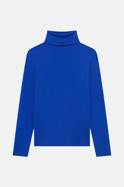 Blauwe T-shirt met lange mouwen van CAROLL, met col en lange mouwen.