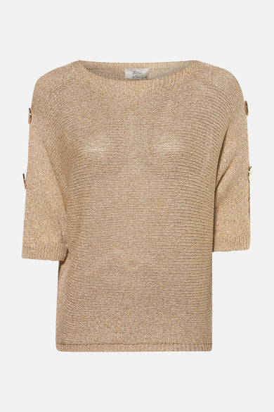 Gouden trui met ronde hals van Terra di Siena, korte mouwen met decoratieve knopen.