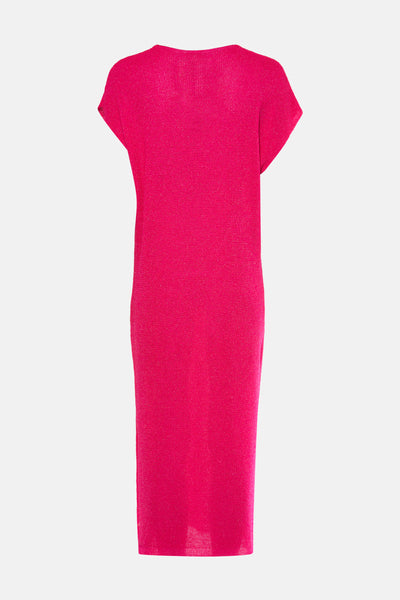 Roze jurk met korte mouwen van Terra di Siena, in glanzend getextureerd breisel.