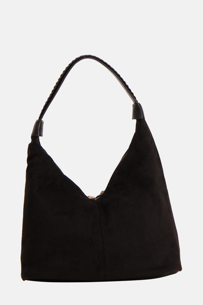 Sac à bandoulière noir de Morgan de Toi avec une anse tressée et une fermeture éclair dorée.