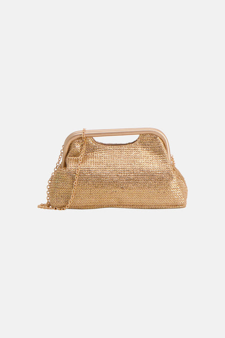 Sac à main doré de Morgan de Toi, texturé avec anse rigide et bandoulière chaîne.