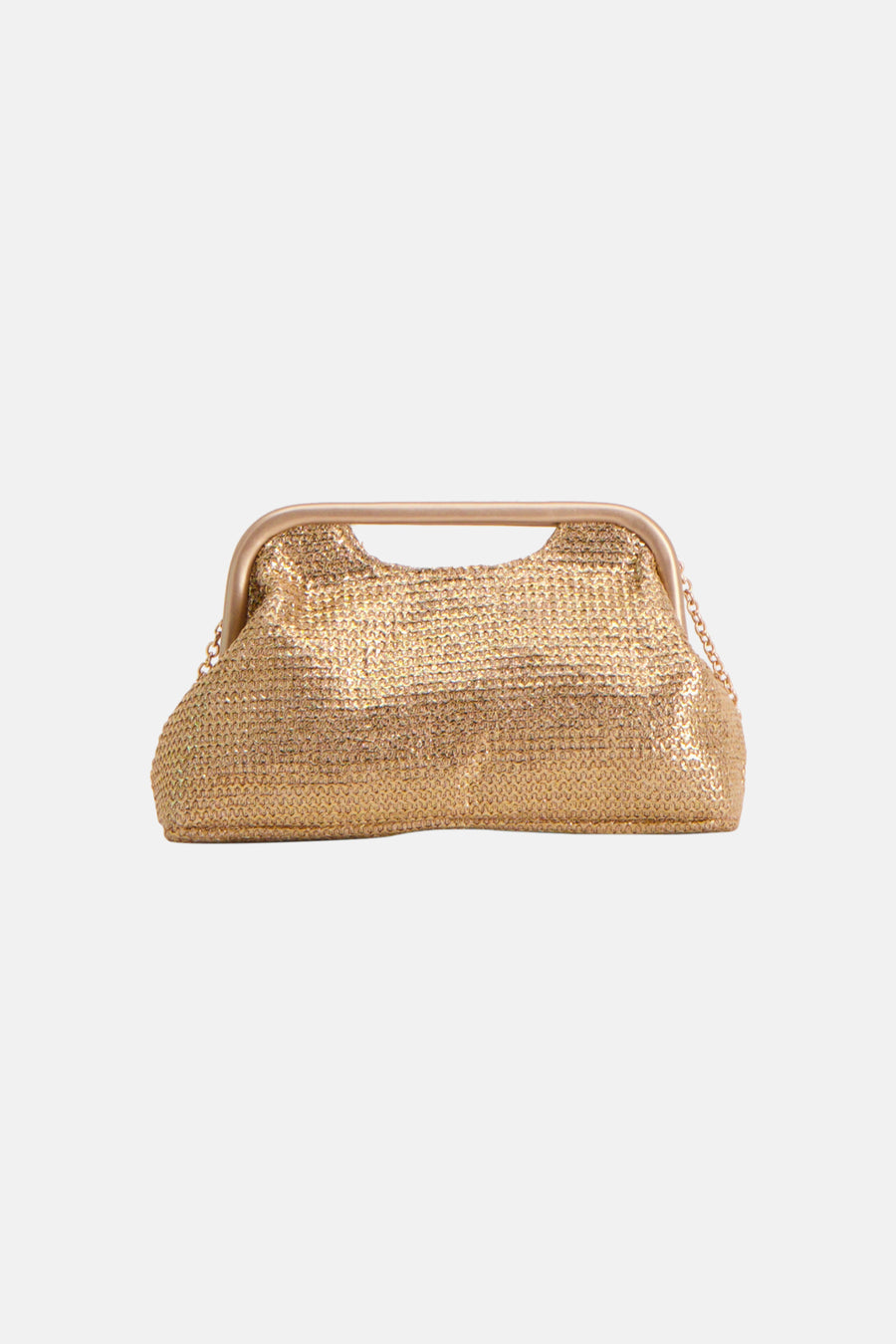Sac à main doré de Morgan de Toi en maille texturée avec une fermeture à cadre métallique et une fine chaîne dorée.