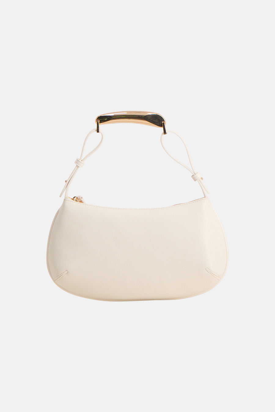 Sac à main blanc de Morgan de Toi, avec une anse rigide dorée et des détails minimalistes.
