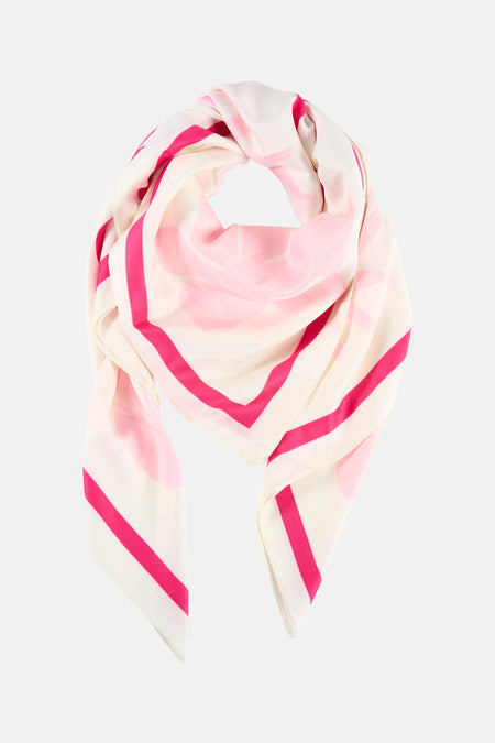Foulard crème et rose fuchsia de Morgan de Toi à motif floral abstrait et rayures fuchsia.