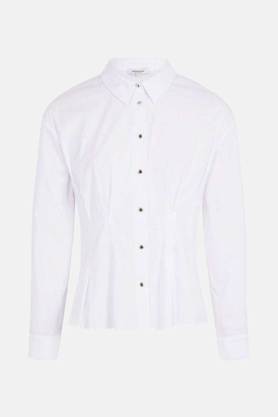 Chemise blanche à manches longues de Morgan de Toi avec boutons décoratifs.