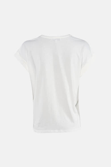 Wit T-shirt met korte mouwen van Morgan de Toi, met opgerolde zomen en een ronde hals.