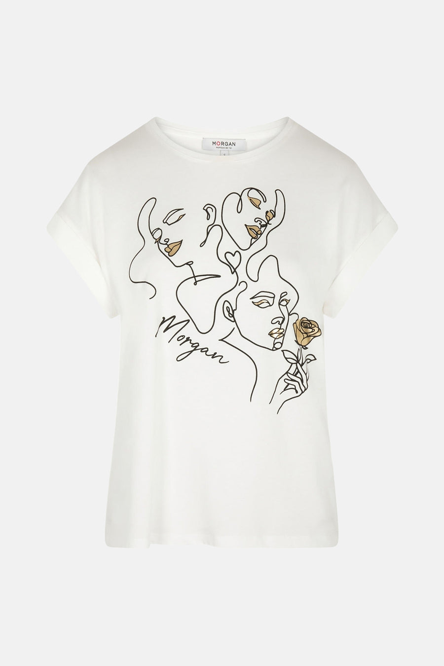Wit T-shirt met korte mouwen van Morgan de Toi met abstracte gezichtsprint en handgeschreven logo.