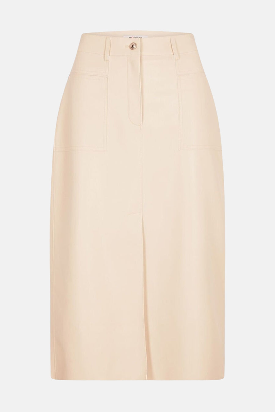 Beige 3/4 rok van Morgan de Toi, met opgestikte zakken en een split aan de voorkant.