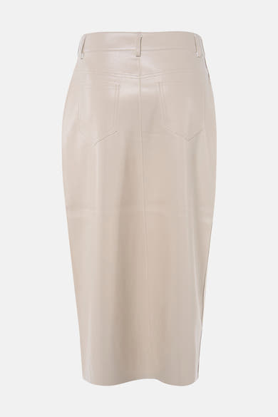 Beige 3/4 rok van Morgan de Toi met achterzakken, van imitatieleer, kokerrok.