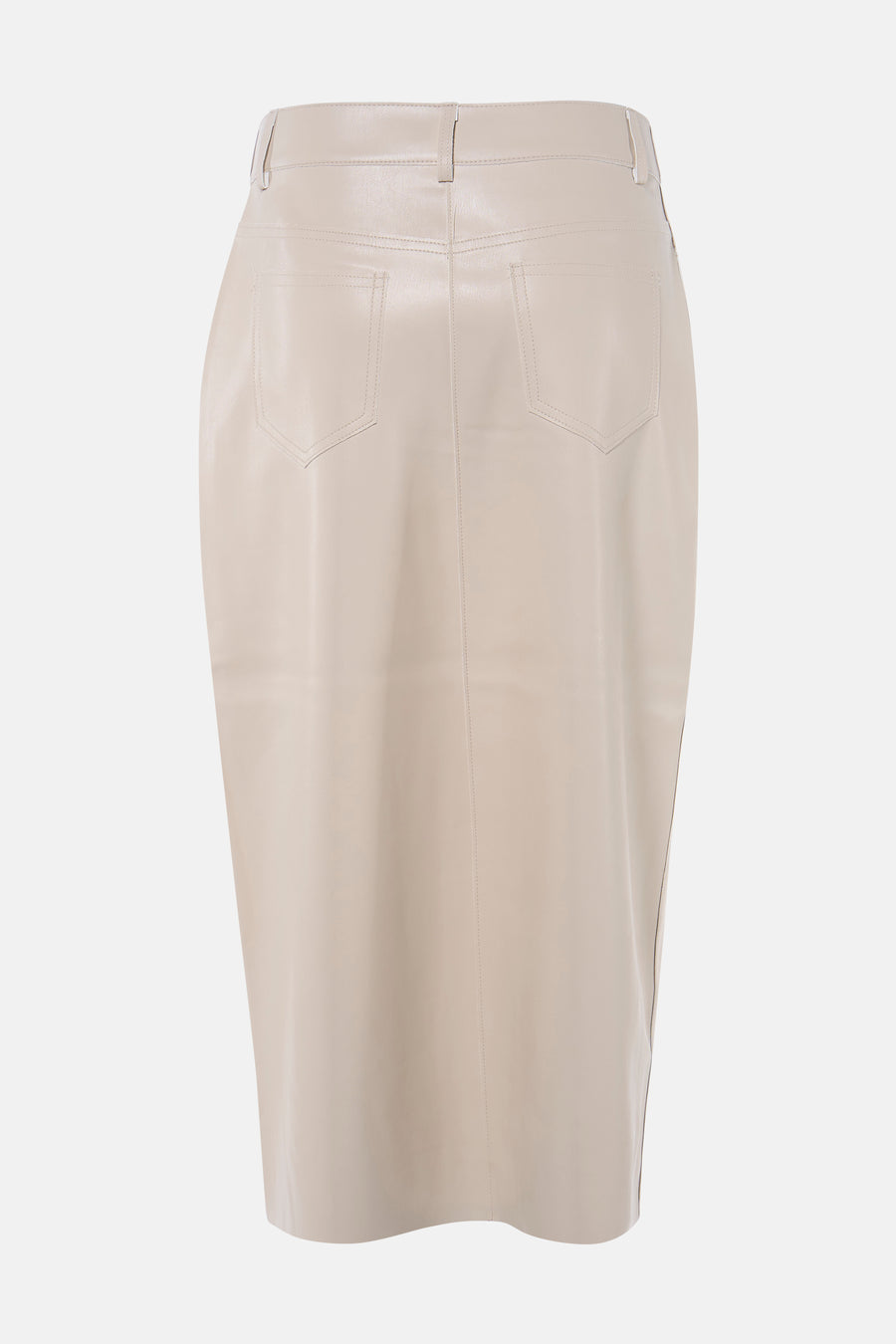 Beige 3/4 rok van Morgan de Toi met achterzakken, van imitatieleer, kokerrok.