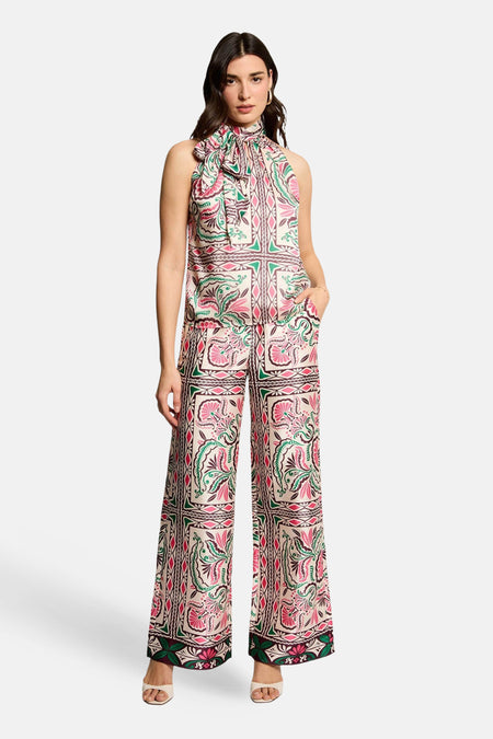 Blouse sans manches multicolore de Morgan de Toi avec un imprimé floral et géométrique et un col à nouer.