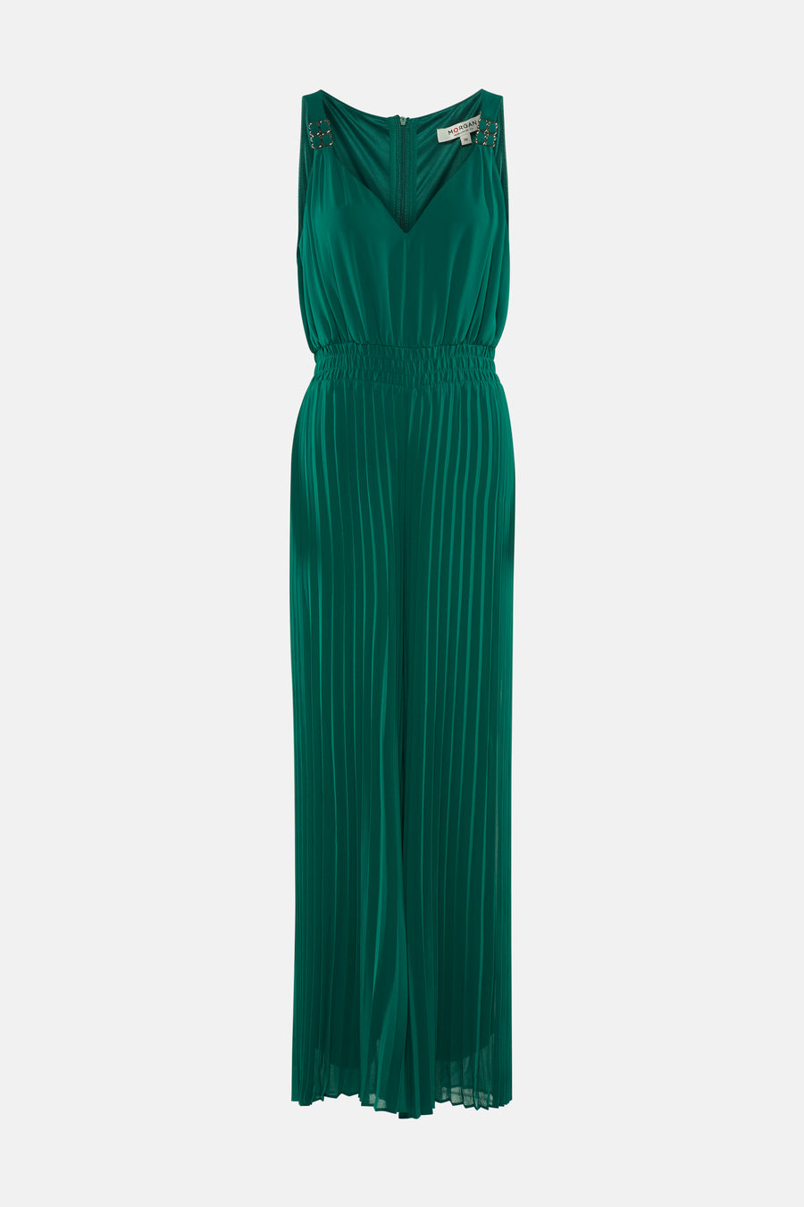 Combinaison verte de Morgan de Toi avec encolure en V, taille élastique et plissé sur toute la longueur.
