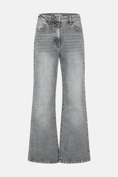 Jean large gris moyen de Morgan de Toi, en denim délavé, coupe évasée.
