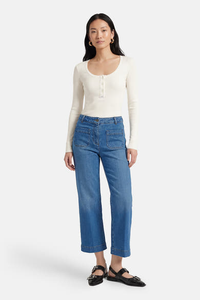 Jean large en denim bleu moyen de CAROLL, avec poches plaquées et ourlet retourné.