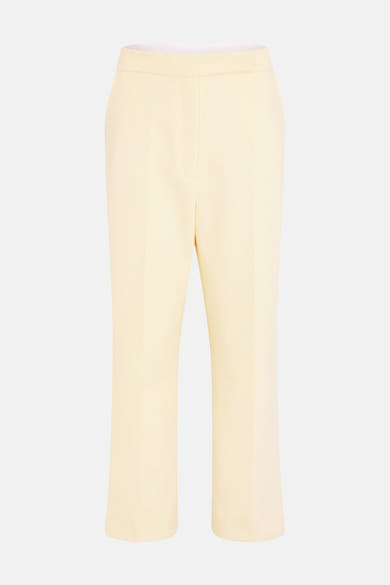 Pantalon jaune de Morgan de Toi, coupe cropped, sur fond uni.