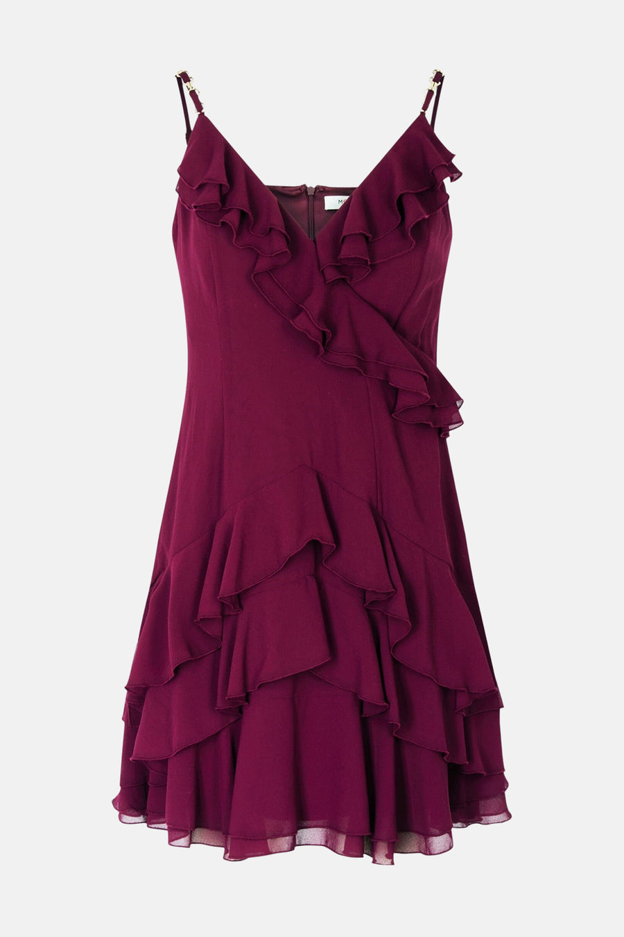 Robe bordeaux par Morgan de Toi avec volants et fines bretelles.