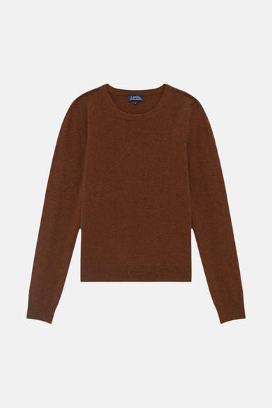 Pull col rond brun à manches longues CAROLL, vu de face