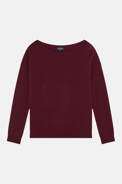 Pull col rond bordeaux à manches longues CAROLL, présenté de face
