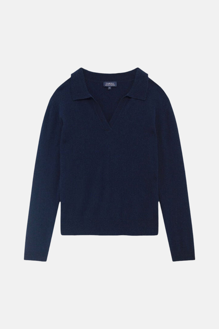 Pull col V bleu marine à manches longues CAROLL