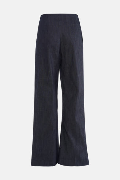 Dark blue wide-leg denim jeans by PJAMES, high-rise fit with clean front view and textured fabric.