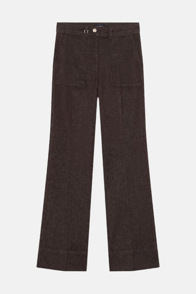 Pantalon 5 poches marron pour femme CAROLL, vu de face.