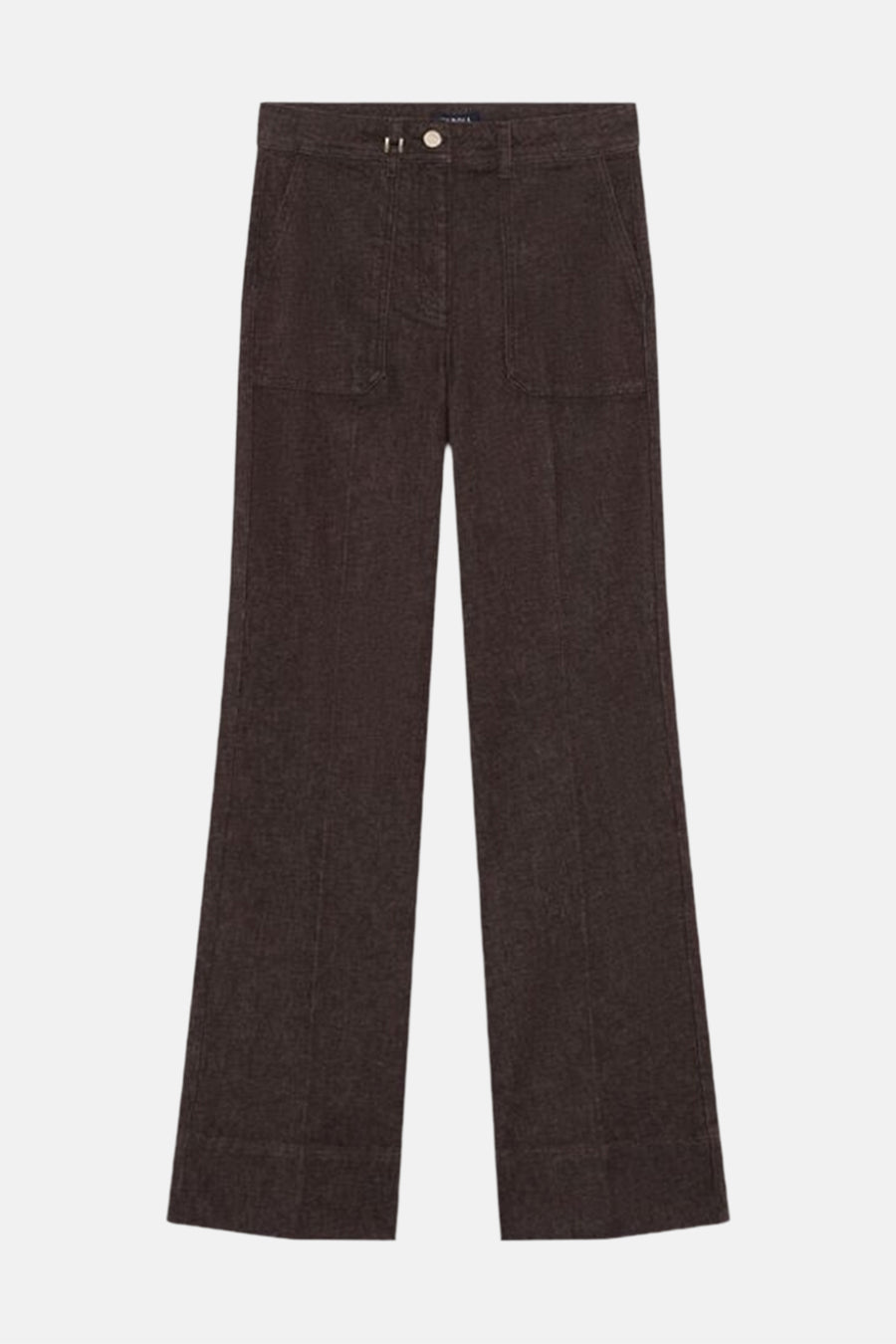 Pantalon 5 poches marron pour femme CAROLL, vu de face.