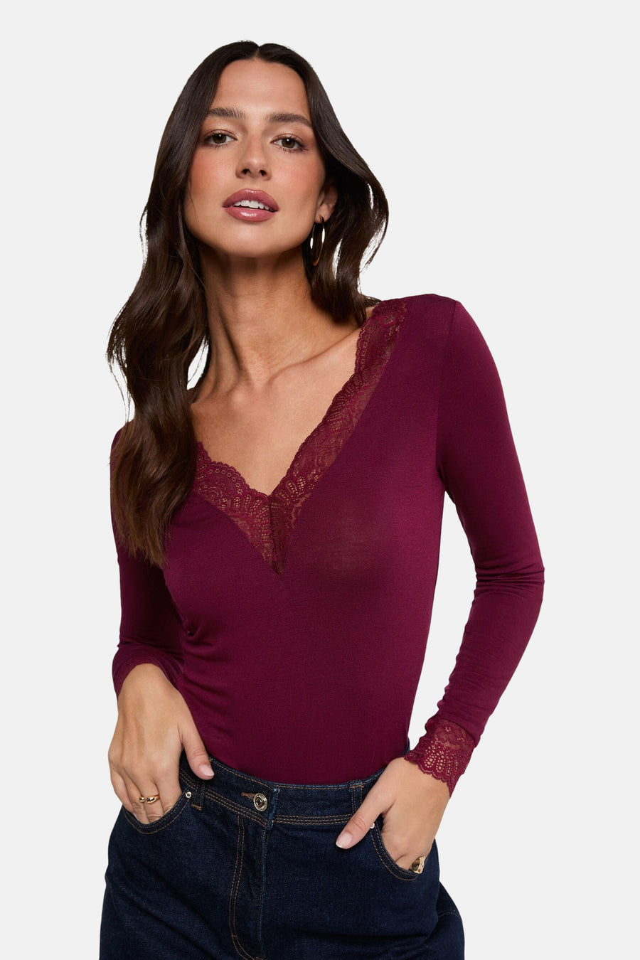 Top uni manches longues rouge - Morgan de Toi