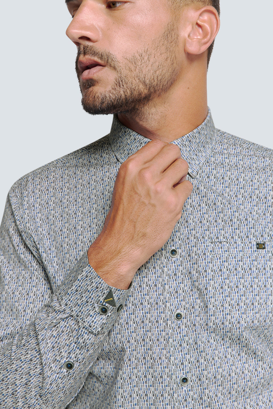 Multikleurig overhemd met lange mouwen van NO EXCESS, met geometrisch patroon en knoopsluiting.