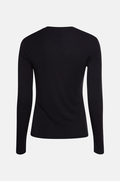 Zwarte effen T-shirt met lange mouwen van MANGO, achterzijde.