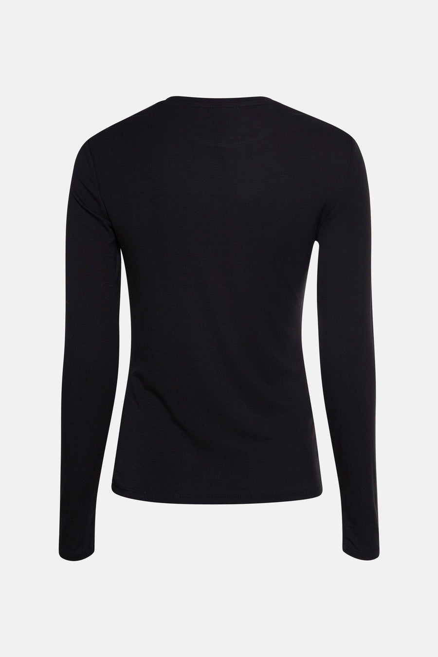 Zwarte effen T-shirt met lange mouwen van MANGO, achterzijde.