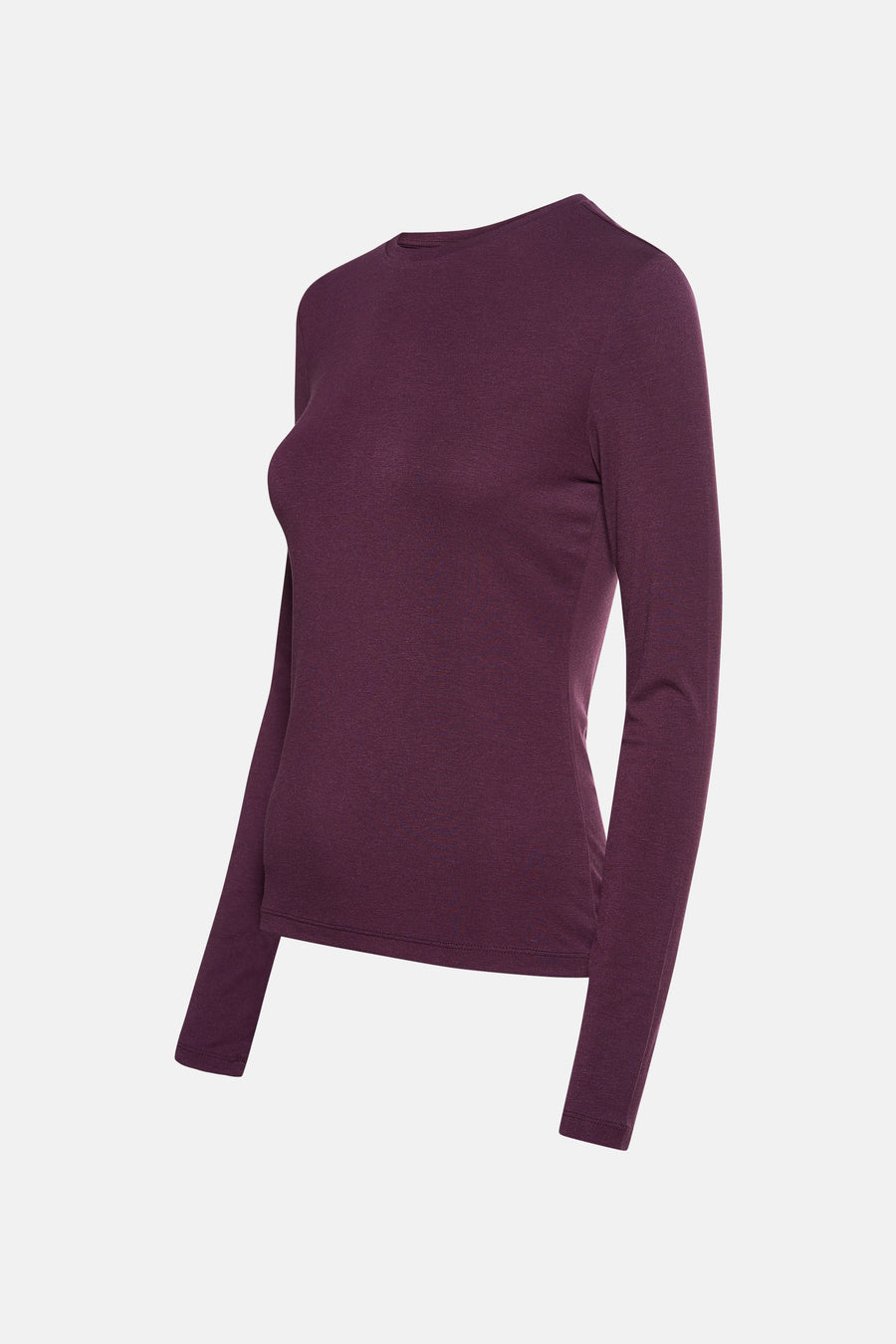 Bordeaux T-shirt met lange mouwen van MANGO, op een effen achtergrond.