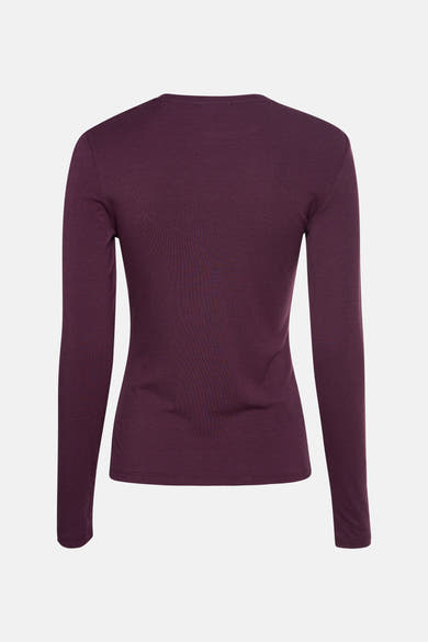 Bordeaux T-shirt met lange mouwen van MANGO, achterkant, in fijne tricot.