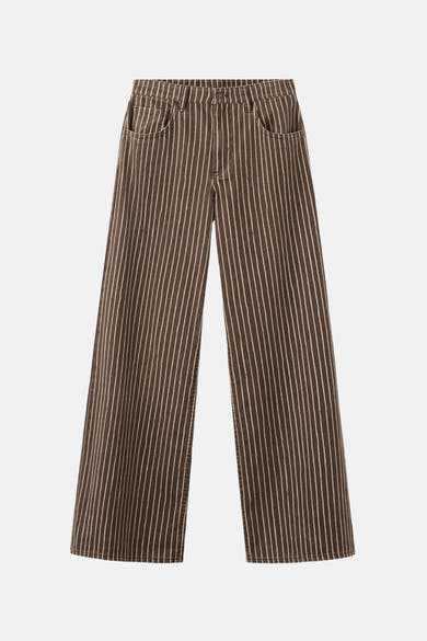 Gekleurde bruine jeans van MANGO met witte verticale strepen, een losse pasvorm en voorzakken.