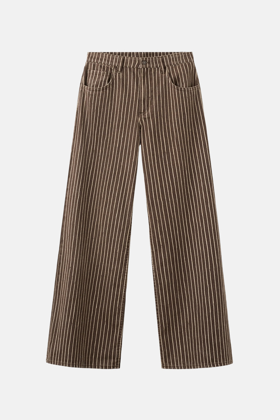 Gekleurde bruine jeans van MANGO met witte verticale strepen, een losse pasvorm en voorzakken.