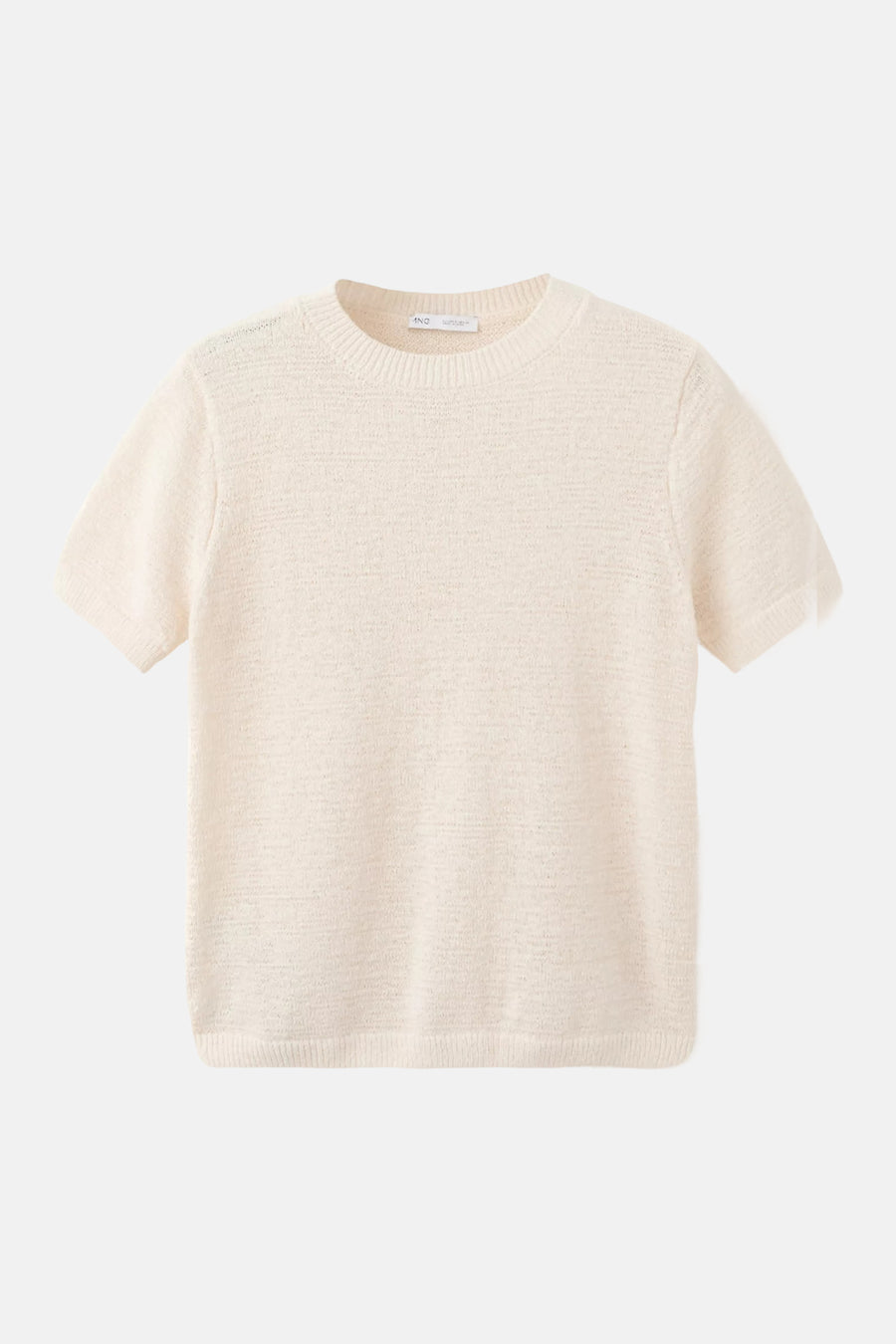 Beige trui met ronde hals van MANGO, in lichte, getextureerde stof met korte mouwen.