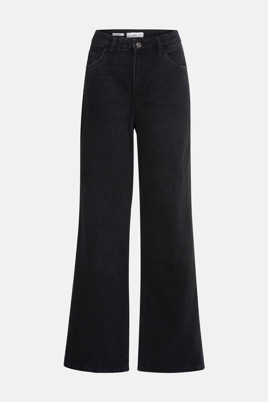 Jeans droit en denim gris foncé de MANGO, coupe ample et jambes larges.