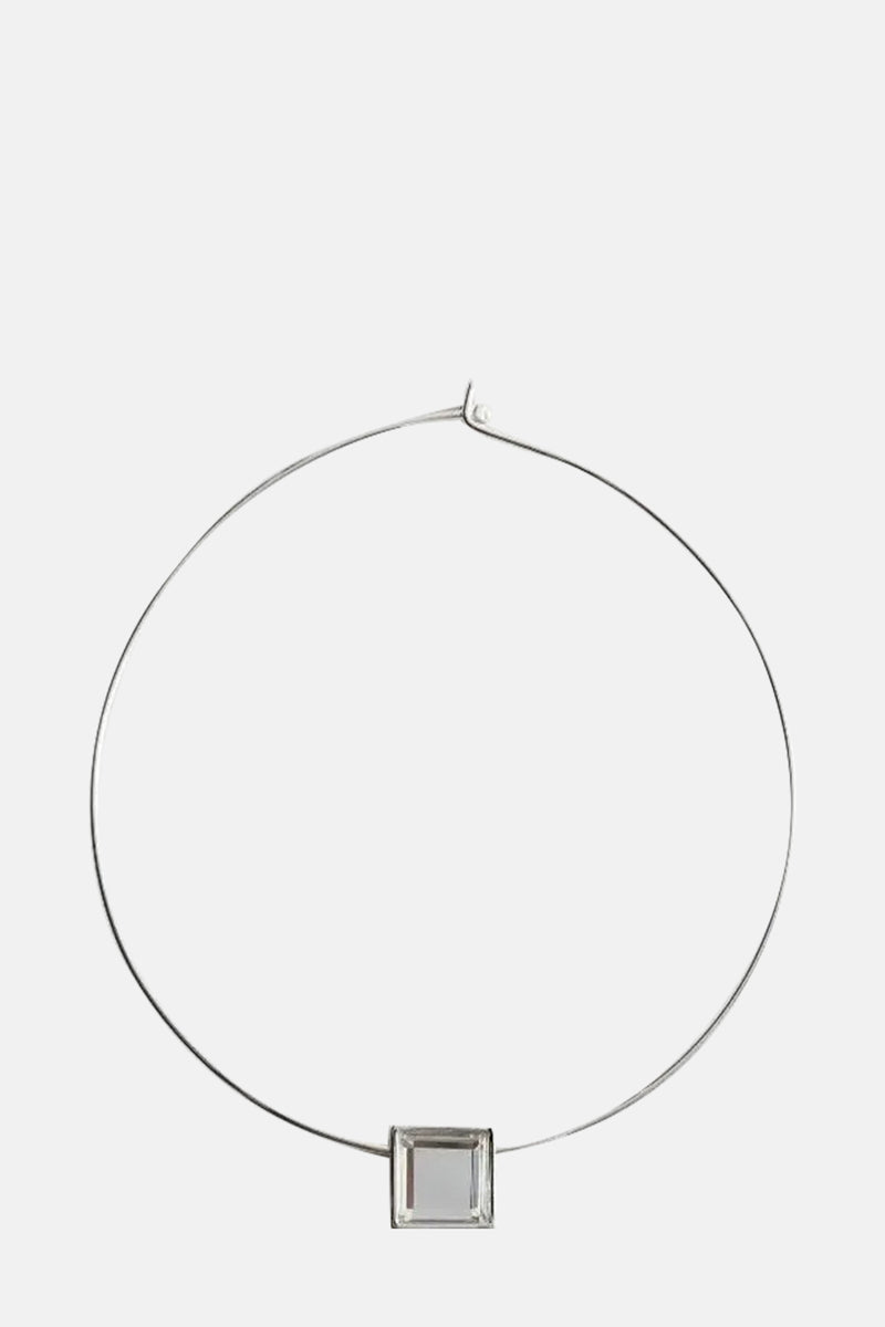 Korte zilveren ketting van MANGO met rechthoekige hanger van transparant glas.
