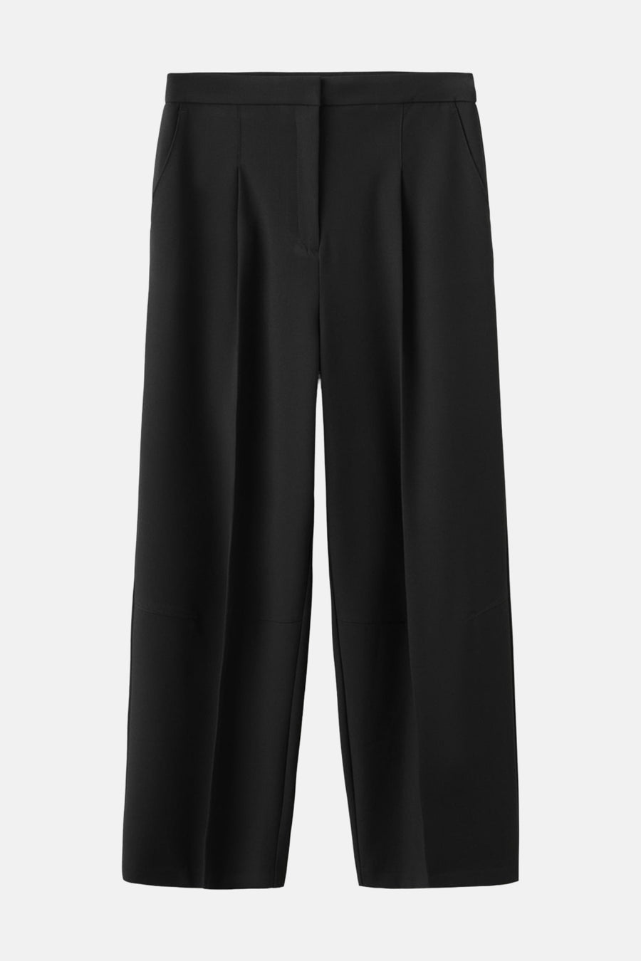 Zwarte broek van MANGO, losse pasvorm en wijde pijpen, met zijzakken.