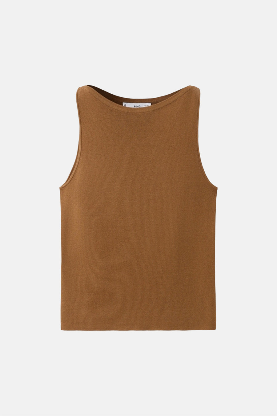 Bruin mouwloos topje van MANGO, in geribbelde stof met boothals.