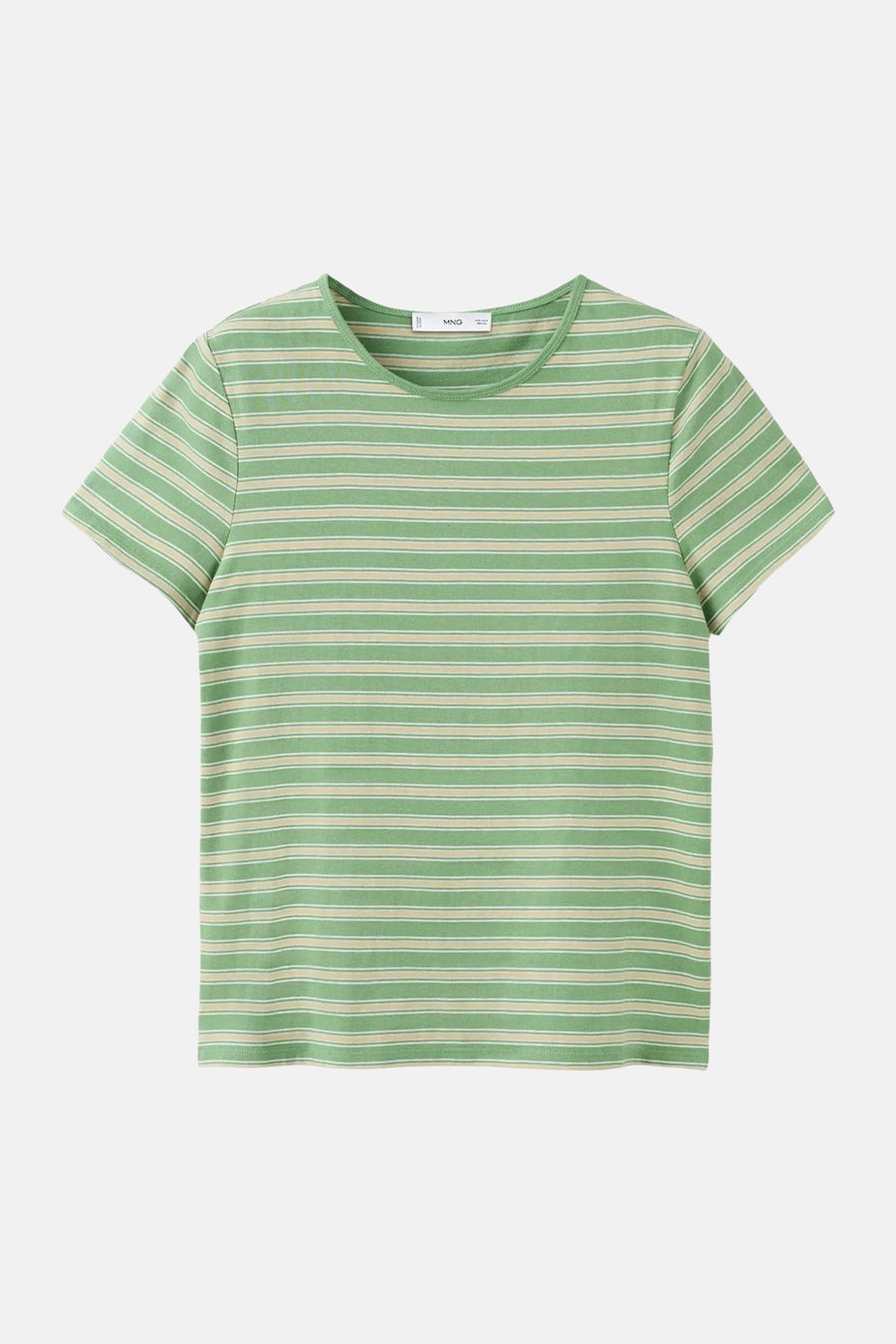 Groen en beige gestreept T-shirt van MANGO, met korte mouwen en ronde hals.