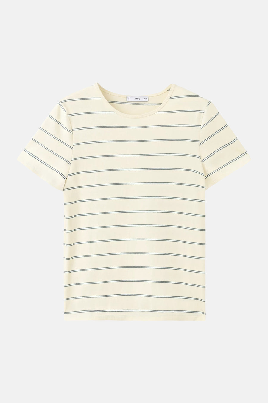 Gele T-shirt met korte mouwen van MANGO, met fijne horizontale strepen en een ronde hals.